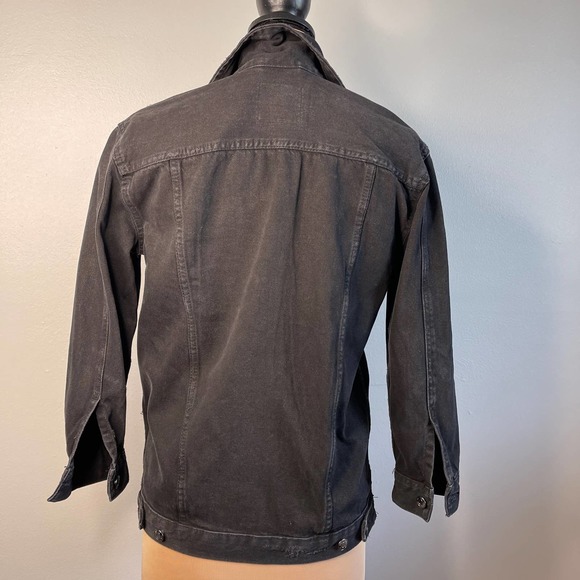Oversized Jean Distressed Denim Jacket 100% Cotton Size 2 Pockets - Picture 4 of 16